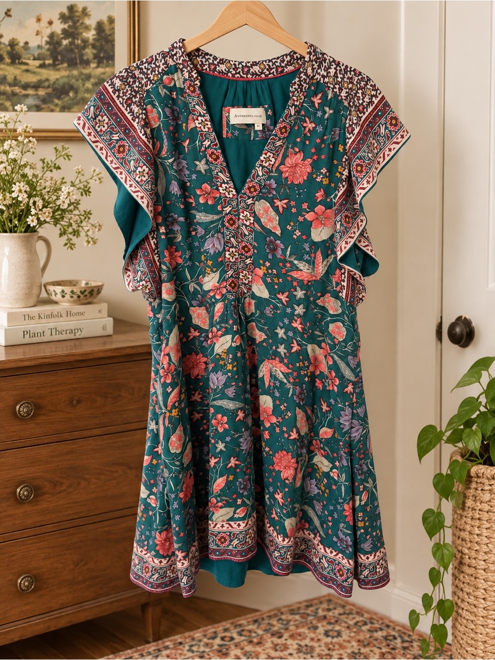 Anthropologie Boho V-Neck Mini Dress